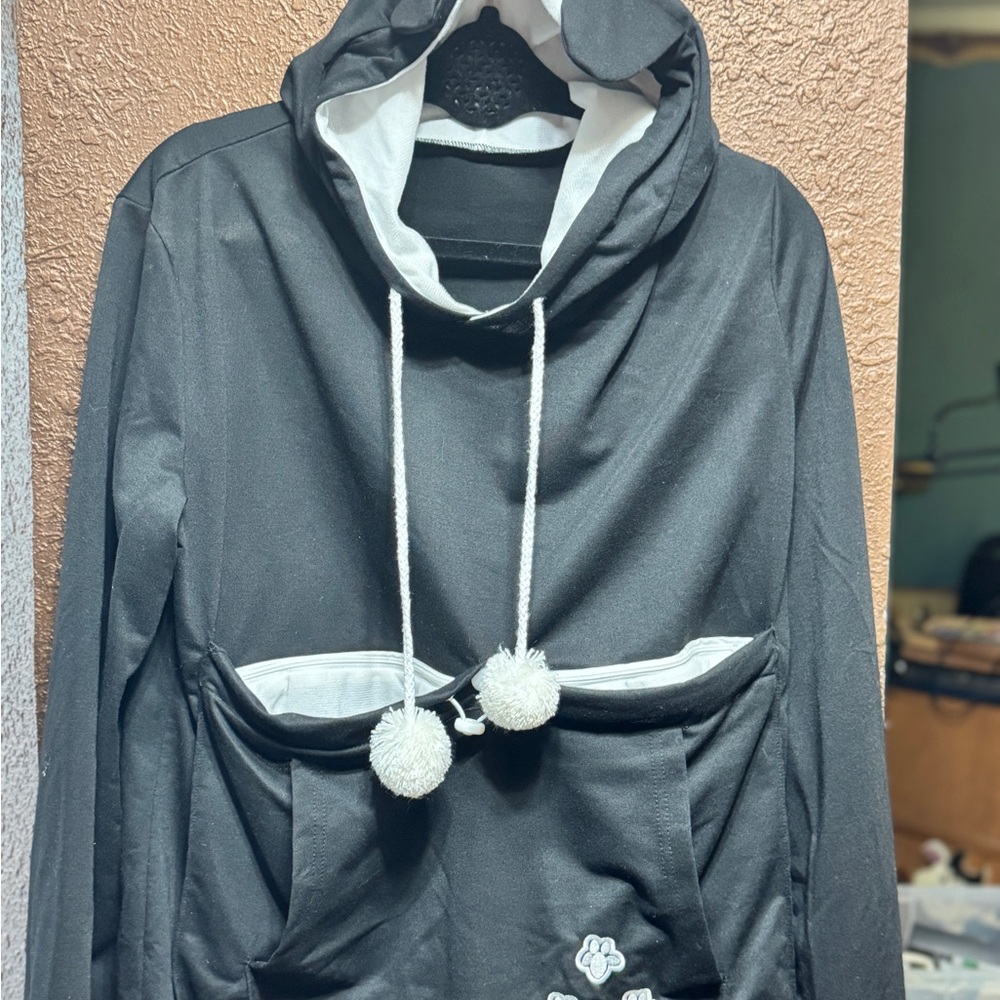 Black Hoodie with puppy pouch for your fur baby